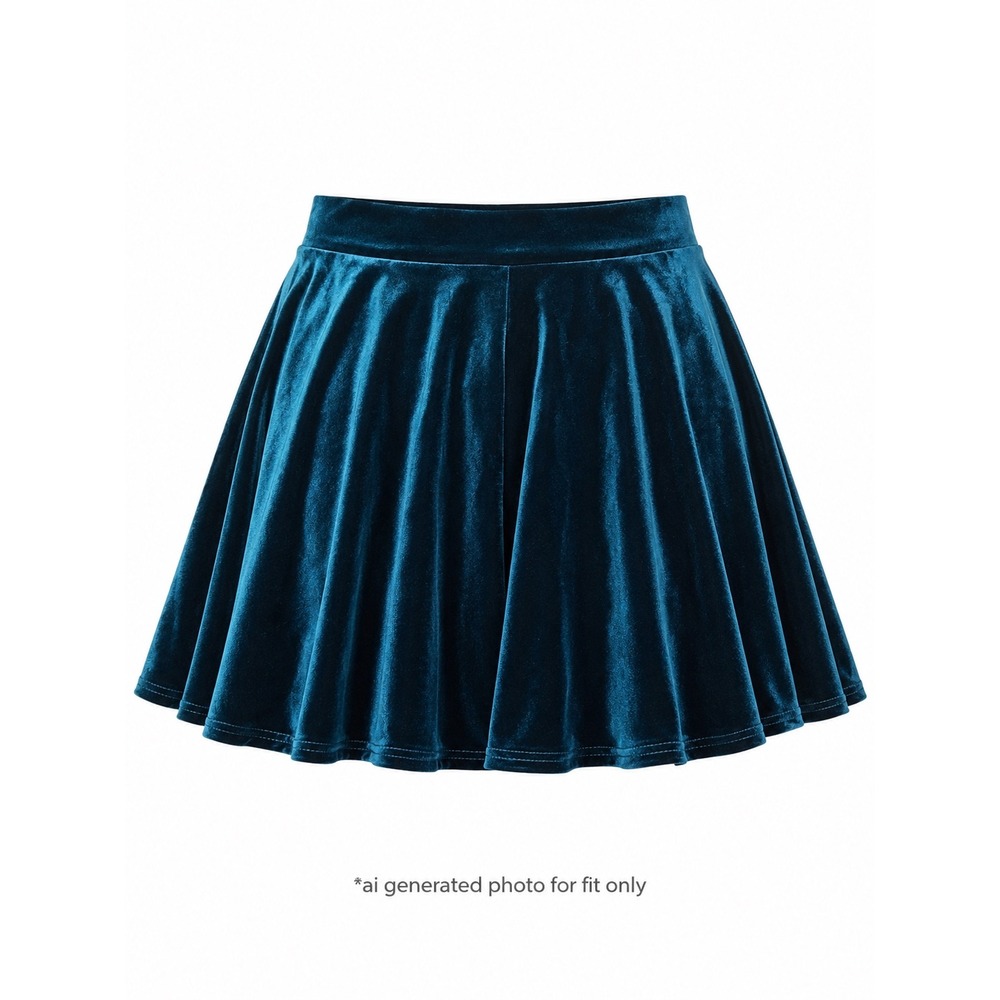 Urban Coco Velvet Pleated Skater Skirt Women Large Teal‎ Blue